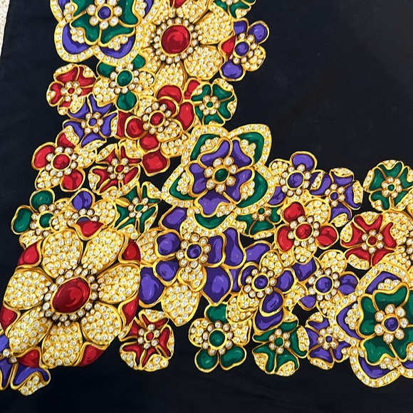 Chanel Black, Red, Purple, & Green Silk Vintage Jewel Flower Scarf! - Picture 6 of 6